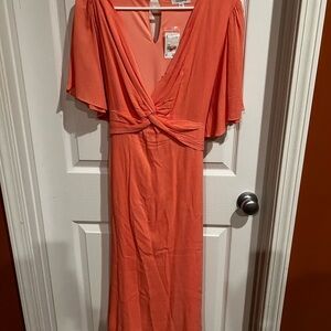 Versona Coral Midi Dress with Knot Detail
